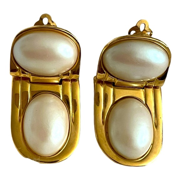 Givenchy Gold and Cream Statement Earrings - Picture 1 of 2